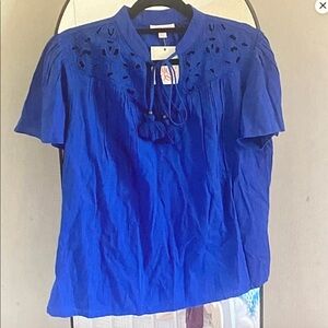 Knox Rose Royal Blue Blouse with Eyelet Detail